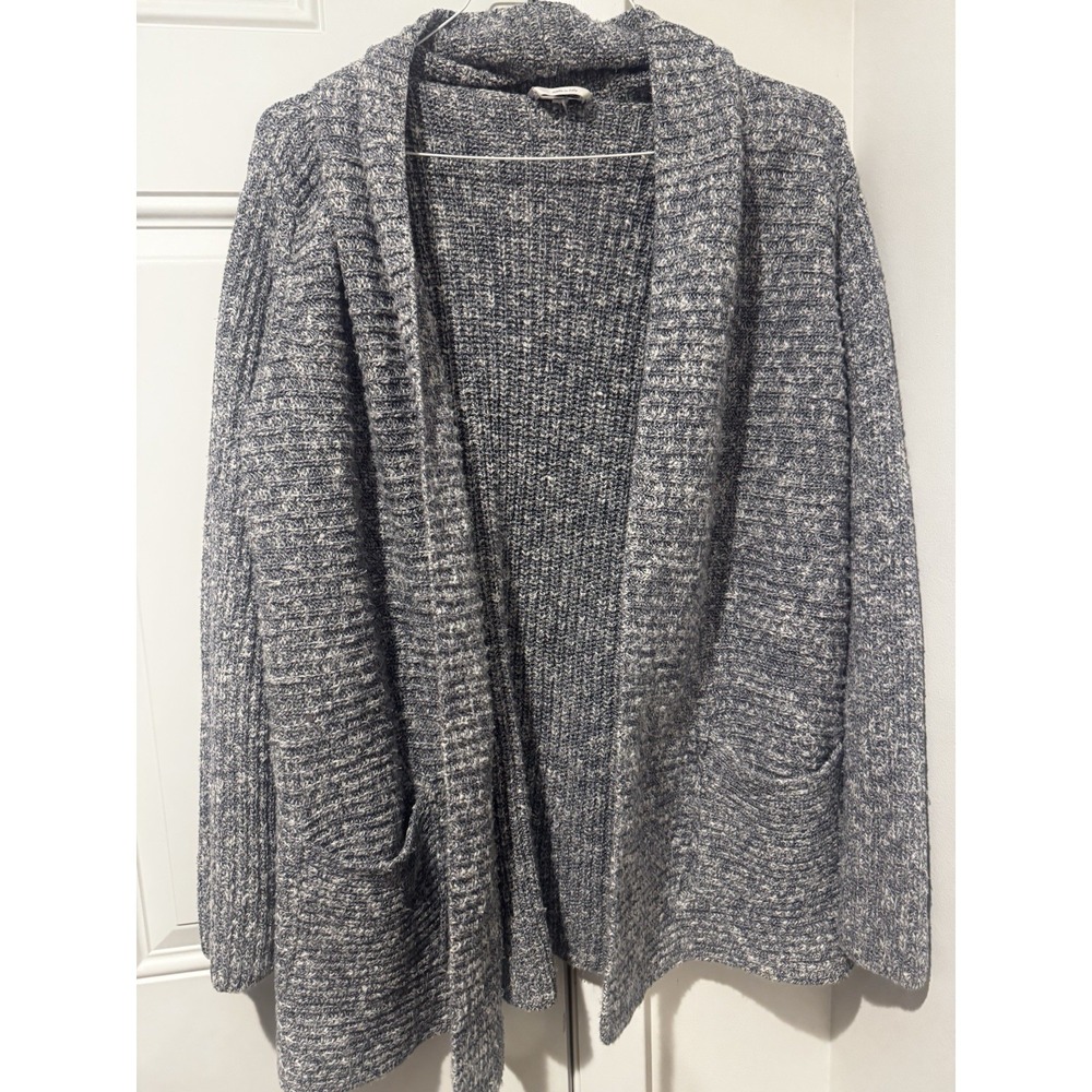 Vintage Agnes B Blue Gray Marled Open Sweater Cardigan Long Women's XL Duster